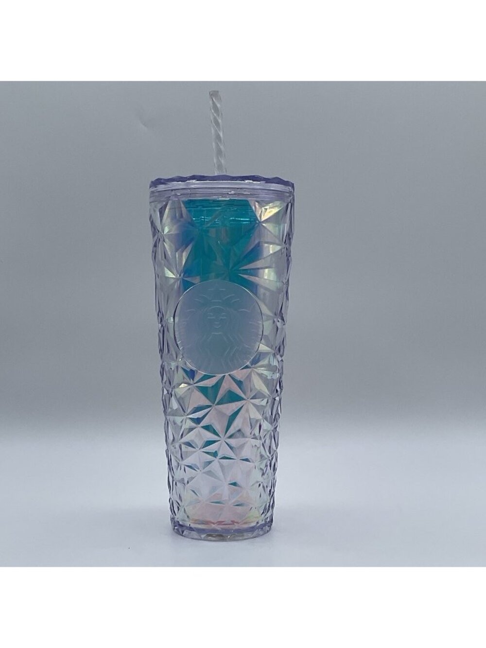 Starbucks Siren Geometric Faceted Iridescent Purple Tumbler Lid Straw 24oz